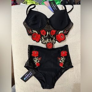 Topshop Jaded London Embroidered Rose Bikini Top
